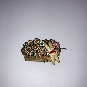 Vintage Unmarked Dragonfly Pin Brooch Bronze With Rhinestones And Orange Stones